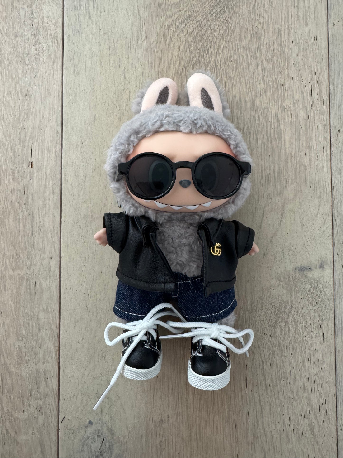 Labubu Clothes / Black Leather Set